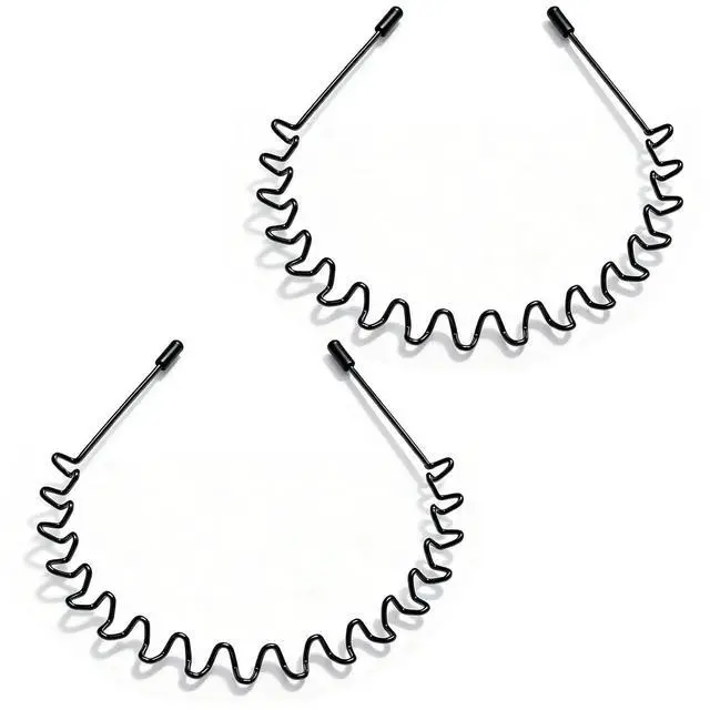 Main image of 2 PCS Metal Hair Band for Men Headband Women Bands, Head Bands for Women's Hair Non Slip, Unisex Black Simple Fashion Hair Bands, Outdoor Sports Headbands Hoop Accessories
