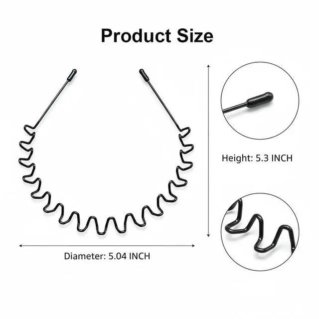 Alt view image 2 of 7 - 2 PCS Metal Hair Band for Men Headband Women Bands, Head Bands for Women's Hair Non Slip, Unisex Black Simple Fashion Hair Bands, Outdoor Sports Headbands Hoop Accessories