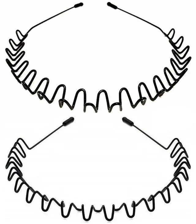 Main image of Metal Hairband - Unisex Elastic Non-Slip Wavy Headband for Sports, Fashion, 2 PCS