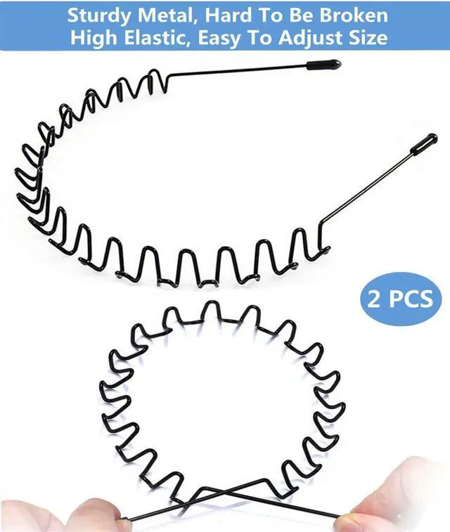 Alt view image 2 of 7 - Metal Hairband - Unisex Elastic Non-Slip Wavy Headband for Sports, Fashion, 2 PCS