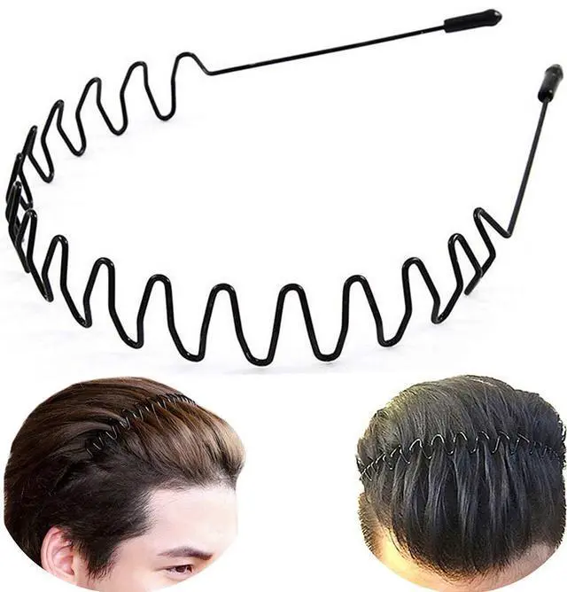 Main image of Metal Hair Band, Black, Unisex Fashion Headbands Sports Hairband Head Band Hair Hoop for Women With Non Slip Wavy Teeth