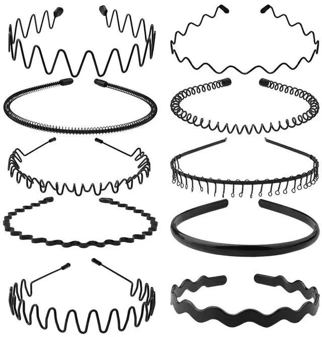 Main image of Metal Headband for Men, Adjustable Wavy Hair Band, Zig Zag 10 Pcs