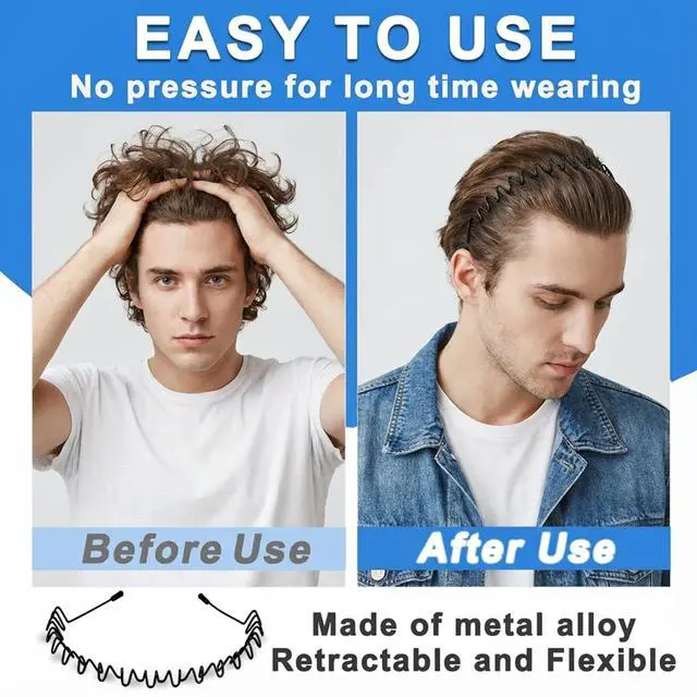 Alt view image 4 of 7 - Metal Headband for Men, Adjustable Wavy Hair Band, Zig Zag 10 Pcs