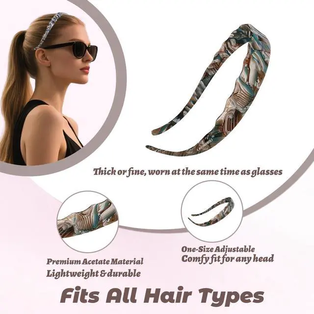 Alt view image 6 of 7 - Sunglasses Headband for Women,Acetate HairbandComfortable Headbands for Women, Fashion Thin Headbands Non Slip, Hairbands for Women's Hair (Blue Marble, 0.79in)