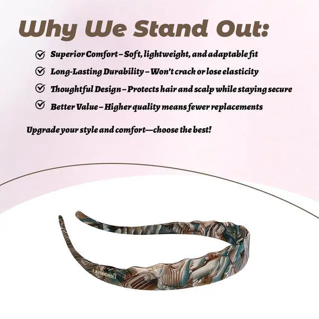 Alt view image 7 of 7 - Sunglasses Headband for Women,Acetate HairbandComfortable Headbands for Women, Fashion Thin Headbands Non Slip, Hairbands for Women's Hair (Blue Marble, 0.79in)