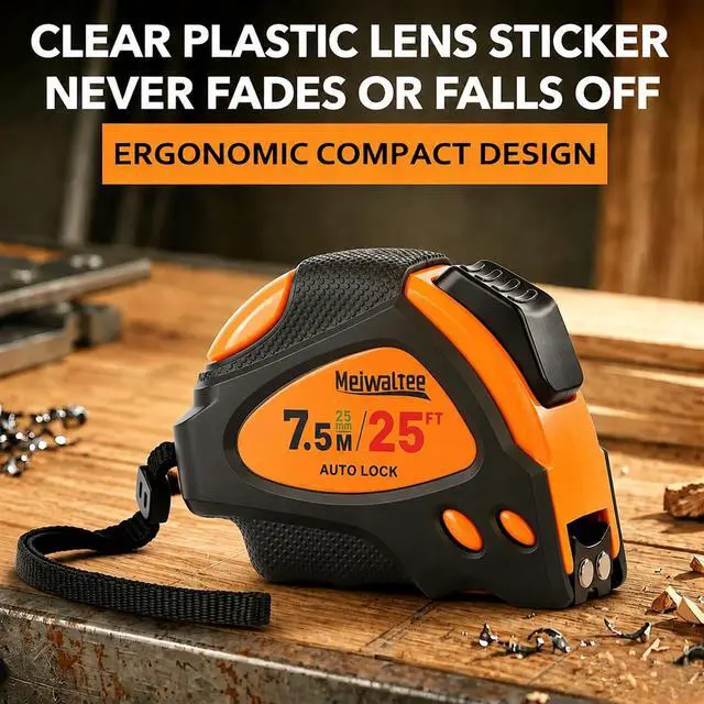 Alt view image 2 of 7 - Self-Lock 25Ft-1 In Blade Width Tape Measure, 7.5M Double Release Buttons Metric&SAE Engineer Measurement With Fraction Markings, Nylon Reinforced Blade, Magnetic Hook&Rubber Protective Case