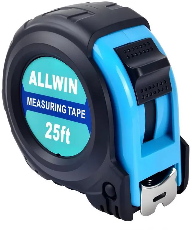 Main image of Tape Measure 25 Ft - Metal Retractable Tape Measure with Fractions, Easy Read, 1-inch Wide X 25 Foot - Light Blue