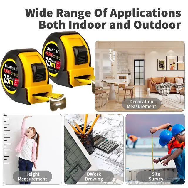 Alt view image 7 of 7 - 2 Packs Tape Measure 25 ft, Steel Measuring Tape Retractable, 25-Foot Basics Self-Locking Measurement Auto Lock Tape Rule Imperial/Metric Tape Measure for Body Measurements Handicraftsman