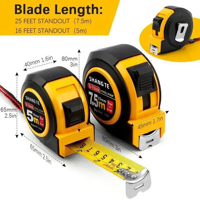 Alt view image 2 of 7 - Tape Measure 25 Ft /16 Ft 2 Packs Steel Measurement Tape Measuring Tape