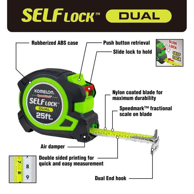 Alt view image 6 of 6 - 25-Ft Self Lock Dual, auto Lock with Secure Lock Mechanism, Printed Fractions