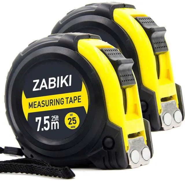 Main image of Tape Measure, 25 Ft Easy to Read Decimal Retractable Dual Side Ruler with Metric and Inches, for Surveyors, Engineers, with Magnetic Tip and Rubber Protective Casing (Yellow-Black, 25 ft, 2 pcs)