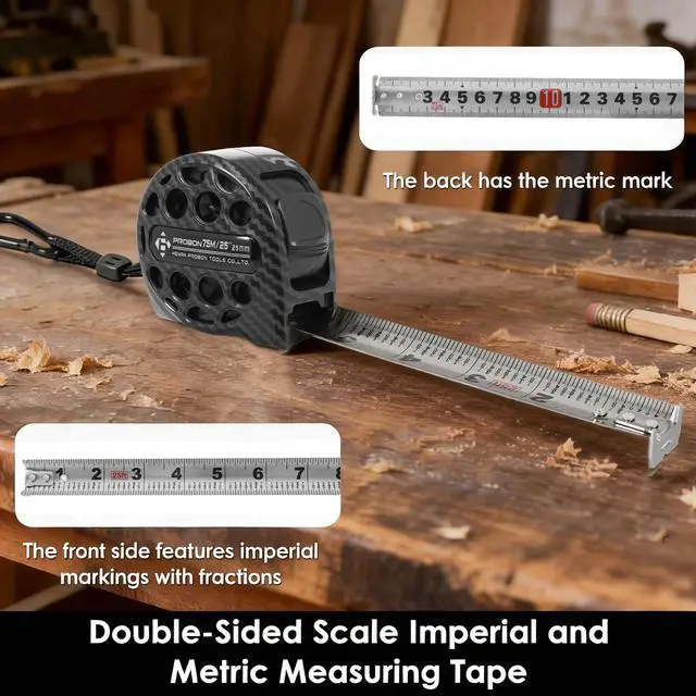 Alt view image 2 of 7 - 25ft Tape Measure with Fractions Stainless Steel Measuring Tape with Double Sided Scale Retractable Waterproof Self-Locking Measurement Tape Ruler for Designer, Decorator (Style B, 25ft/7.5m(1Pcs))