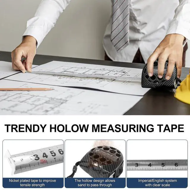Alt view image 7 of 7 - 25ft Tape Measure with Fractions Stainless Steel Measuring Tape with Double Sided Scale Retractable Waterproof Self-Locking Measurement Tape Ruler for Designer, Decorator (Style B, 25ft/7.5m(1Pcs))
