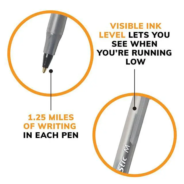 Alt view image 7 of 7 - Round Stic Xtra Life Black Ballpoint Pens, 12-Count, 1.0mm Medium Point