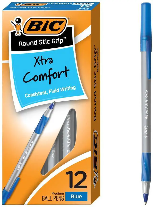 Main image of Round Stic Grip Xtra Comfort Ballpoint Pen, Blue Ink, 12-Count