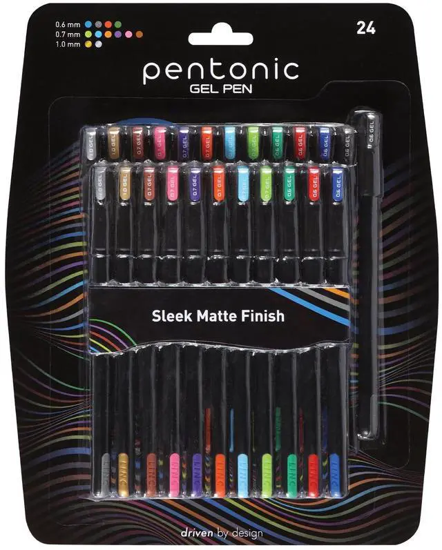 Main image of Gel Pens, 24 Count, Assorted Colored Ink (12 Colors, 2 Of Each Color), Medium & Fine Point, Smooth Writing For Journaling (1002353)