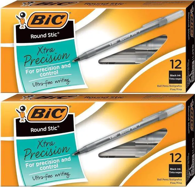 Main image of Round Stic Xtra Precision Ball Pen, Fine Point (0.8 mm), Black, 24-Count