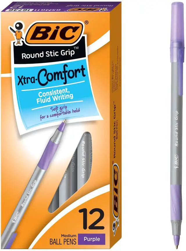Main image of Round Stic Grip Xtra Comfort Ballpoint Pen, Purple Ink, 12-Count