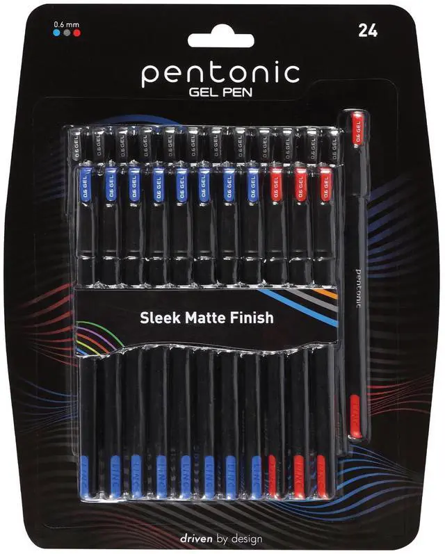 Main image of Gel Pens, 24 Count, Assorted Colored Ink (12 Black, 8 Blue, 4 Red), 0.6 mm Fine Point, Smooth Writing For Journaling & Notetaking (1002354)