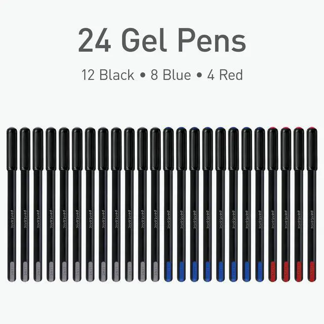 Alt view image 3 of 7 - Gel Pens, 24 Count, Assorted Colored Ink (12 Black, 8 Blue, 4 Red), 0.6 mm Fine Point, Smooth Writing For Journaling & Notetaking (1002354)