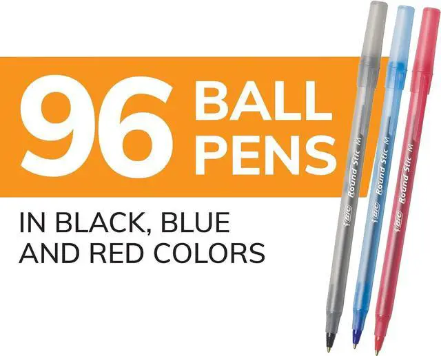 Alt view image 2 of 7 - Round Stic Xtra Life Ballpoint Pens, 1mm, Black, Blue & Red, 96 Pack