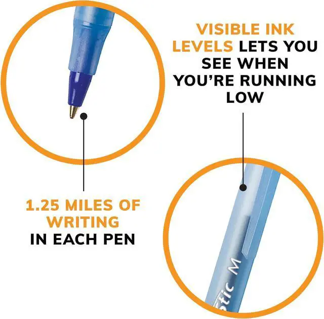 Alt view image 6 of 7 - Round Stic Xtra Life Ballpoint Pens, 1mm, Black, Blue & Red, 96 Pack