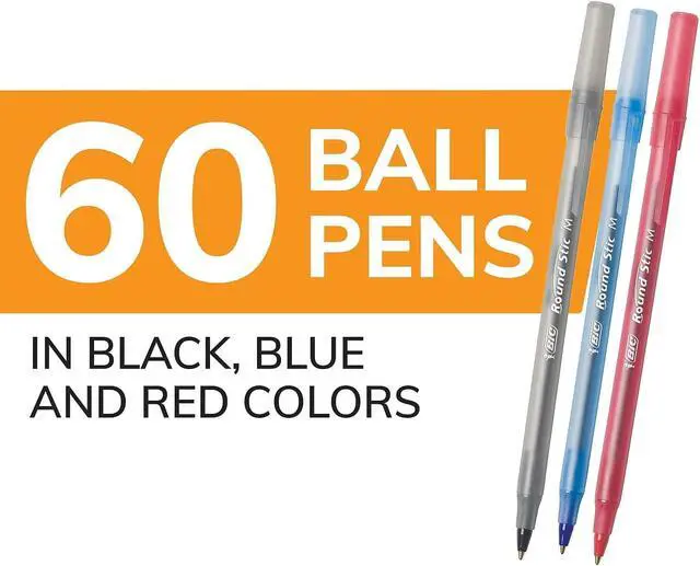 Alt view image 3 of 7 - Round Stic Xtra Life Assorted Ink Ballpoint Pens, Medium Point (1.0mm), 60-Count Pack of Bulk Pens, Flexible Round Barrel for Comfortable Writing, No. 1 Selling Ballpoint Pens (Pack of 2)