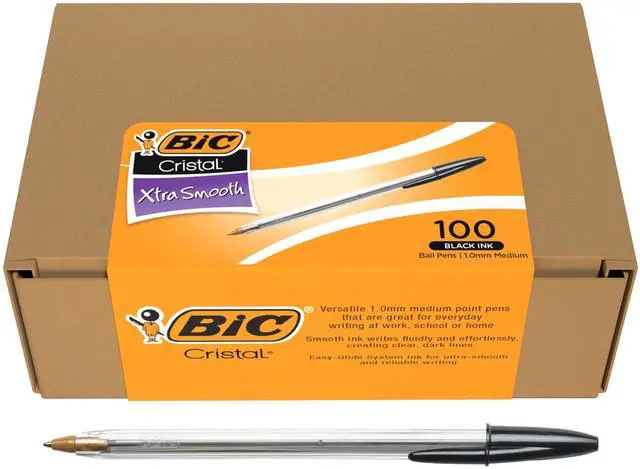 Main image of Cristal Xtra Smooth Ballpoint Pen, Medium 1.0 mm Point and Easy-Glide Ink for Everyday Writing, 100-Count Pack in Black Ink