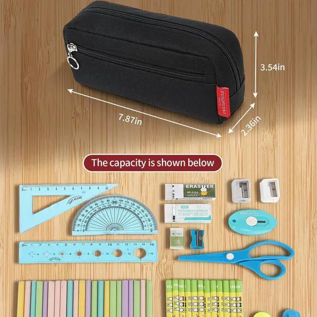 Alt view image 4 of 7 - Big Capacity Pencil Pen Case Office Large Storage Simple Stationery Bag Pouch Holder Box Organizer for Adults - Black