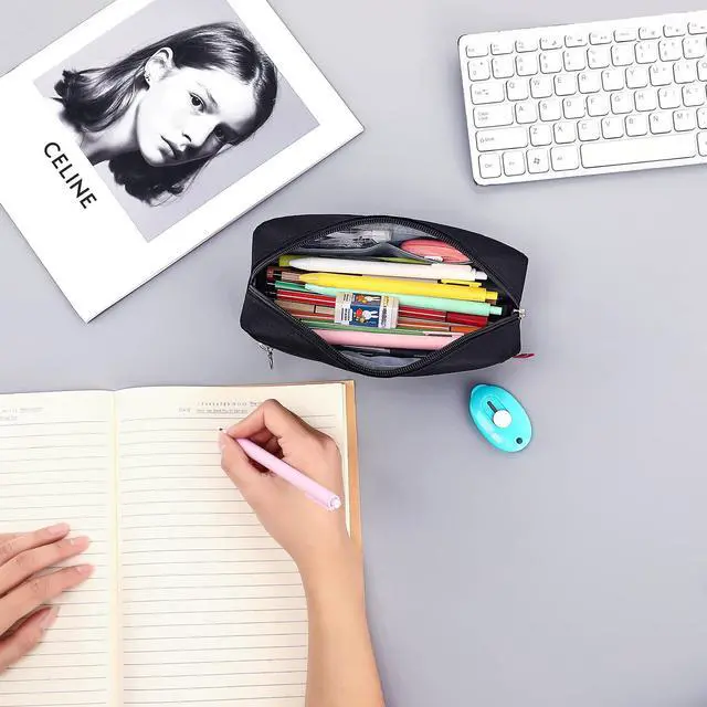 Alt view image 7 of 7 - Big Capacity Pencil Pen Case Office Large Storage Simple Stationery Bag Pouch Holder Box Organizer for Adults - Black