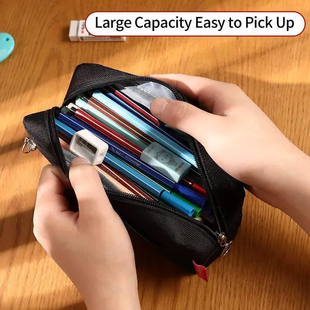 Alt view image 5 of 7 - Big Capacity Pencil Pen Case Office Large Storage Simple Stationery Bag Pouch Holder Box Organizer for Adults - Black