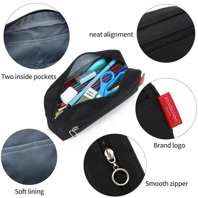 Alt view image 3 of 7 - Big Capacity Pencil Pen Case Office Large Storage Simple Stationery Bag Pouch Holder Box Organizer for Adults - Black