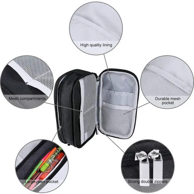Alt view image 2 of 7 - Big Pencil Case Large Capacity Pencil Bag Pouch 3 Multi Comparments High Storage Pen Holder Marker Holder Portable Office Stationery Organizer Supplies Makeup Cosmetic Bag Men Women (Black)