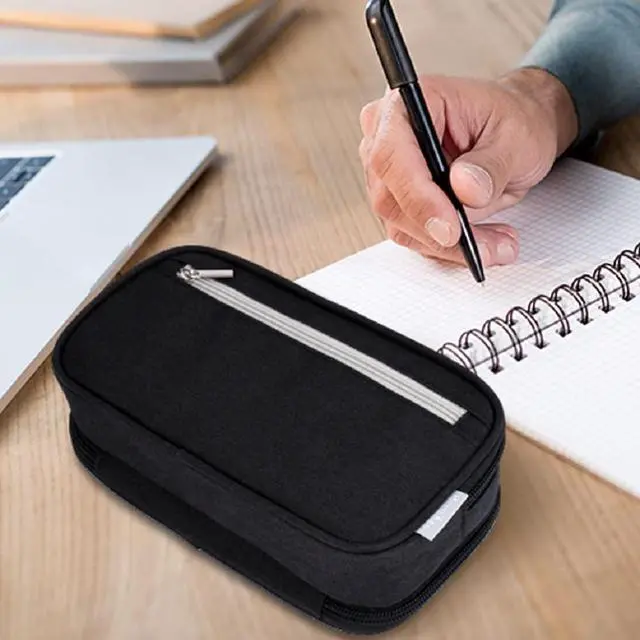 Alt view image 6 of 7 - Big Pencil Case Large Capacity Pencil Bag Pouch 3 Multi Comparments High Storage Pen Holder Marker Holder Portable Office Stationery Organizer Supplies Makeup Cosmetic Bag Men Women (Black)