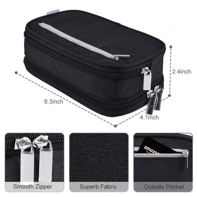 Alt view image 4 of 7 - Big Pencil Case Large Capacity Pencil Bag Pouch 3 Multi Comparments High Storage Pen Holder Marker Holder Portable Office Stationery Organizer Supplies Makeup Cosmetic Bag Men Women (Black)