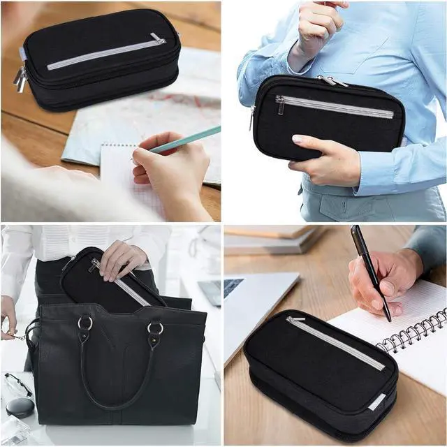 Alt view image 7 of 7 - Big Pencil Case Large Capacity Pencil Bag Pouch 3 Multi Comparments High Storage Pen Holder Marker Holder Portable Office Stationery Organizer Supplies Makeup Cosmetic Bag Men Women (Black)
