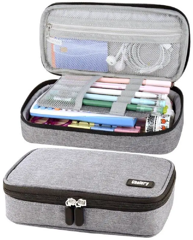 Main image of Big Pencil Case Large Capacity Pencil Bag Pouch High Storage Pen Marker Case Holder Multi Functional Office Stationery Organizer Makeup Cosmetic Bag Men Women, Gray