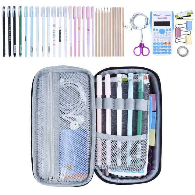Alt view image 2 of 7 - Big Pencil Case Large Capacity Pencil Bag Pouch High Storage Pen Marker Case Holder Multi Functional Office Stationery Organizer Makeup Cosmetic Bag Men Women, Gray