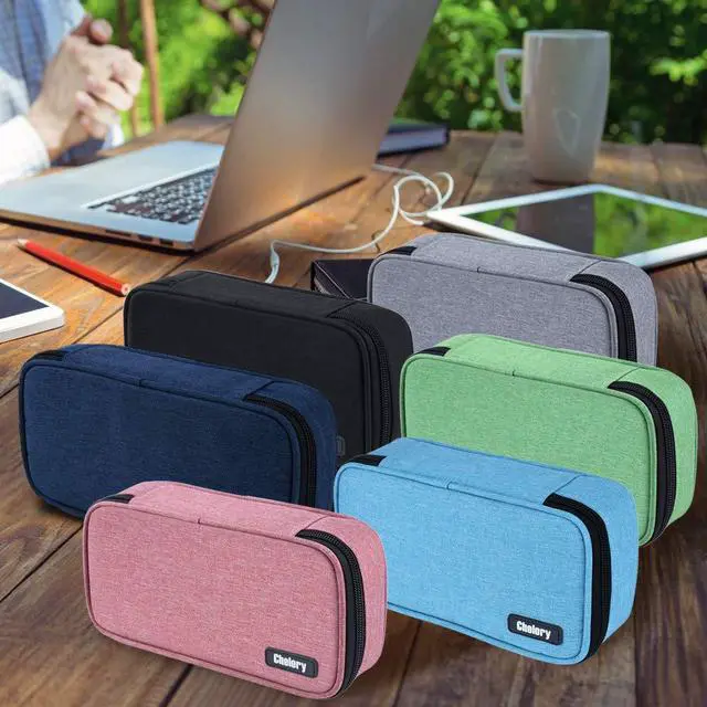 Alt view image 7 of 7 - Big Pencil Case Large Capacity Pencil Bag Pouch High Storage Pen Marker Case Holder Multi Functional Office Stationery Organizer Makeup Cosmetic Bag Men Women, Gray