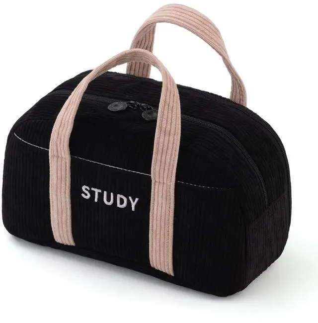 Main image of Corduroy Hand-held Pencil Case Large Cute Pencil Pouch Stationery Pen Bag for Teen Girls-Black