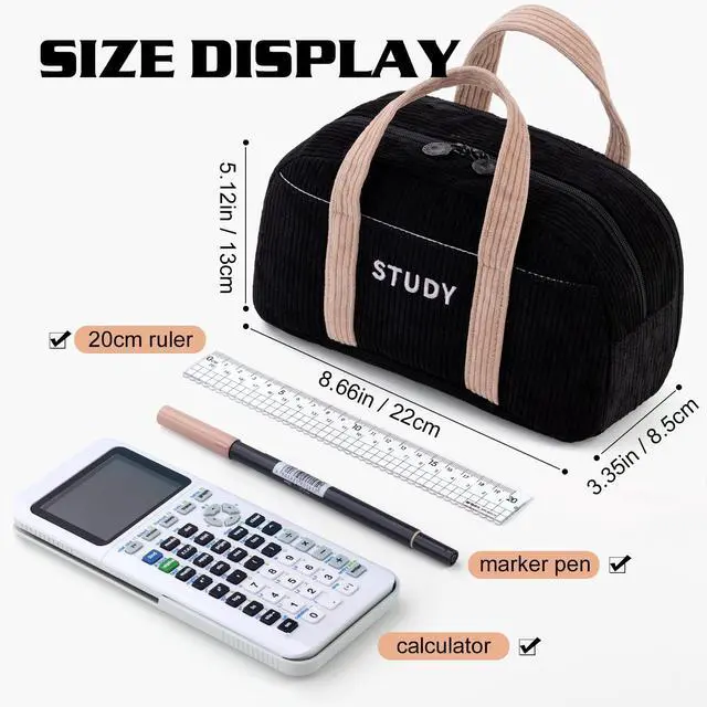 Alt view image 3 of 6 - Corduroy Hand-held Pencil Case Large Cute Pencil Pouch Stationery Pen Bag for Teen Girls-Black