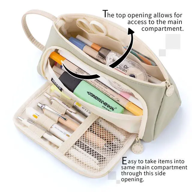 Alt view image 2 of 7 - Pencil Case Large Capacity Pencil Pouch School Suppies Pen Case Simple Stationery College Office Organizer for Girls Adults-Light Green