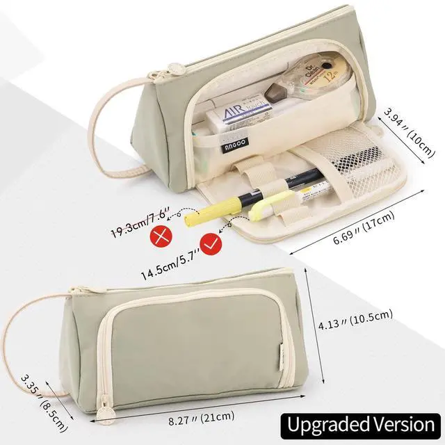 Alt view image 3 of 7 - Pencil Case Large Capacity Pencil Pouch School Suppies Pen Case Simple Stationery College Office Organizer for Girls Adults-Light Green