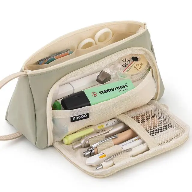 Alt view image 4 of 7 - Pencil Case Large Capacity Pencil Pouch School Suppies Pen Case Simple Stationery College Office Organizer for Girls Adults-Light Green