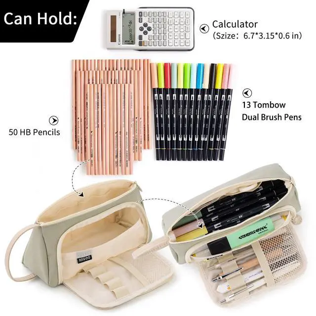 Alt view image 5 of 7 - Pencil Case Large Capacity Pencil Pouch School Suppies Pen Case Simple Stationery College Office Organizer for Girls Adults-Light Green