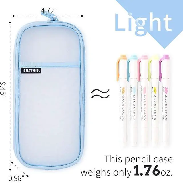 Alt view image 4 of 7 - Grid Mesh Pen Pencil Case with Zipper Clear Makeup Color Pouch Cosmetics Bag Multi-Purpose Travel School Teen Girls Transparent Stationary Bag Office Organizer Box for Adluts(Blue)