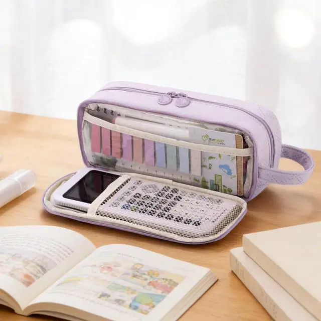 Alt view image 5 of 6 - Large Capacity Pencil Case Cute Pencil Pouch with Handle Stationery Pen Bag for Teen Girls-Purple