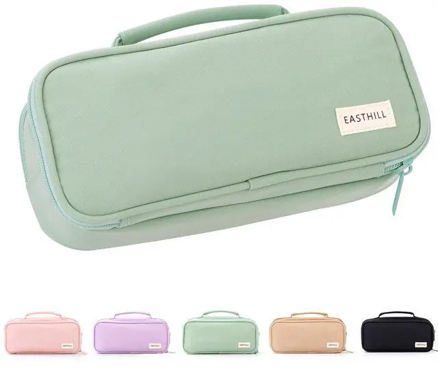 Main image of Large Capacity Pencil Case Pen Pouch Organizer Canvas Pencil Bag with Handle School Supplies for Teen Girls-Green
