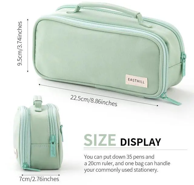 Alt view image 3 of 6 - Large Capacity Pencil Case Pen Pouch Organizer Canvas Pencil Bag with Handle School Supplies for Teen Girls-Green