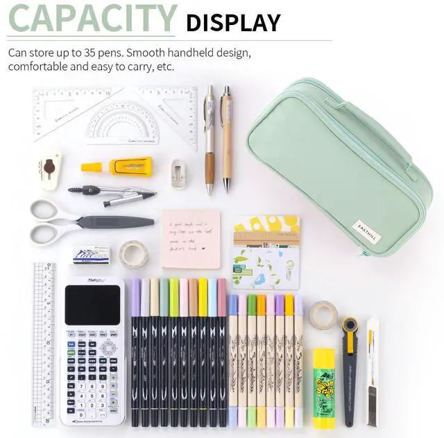 Alt view image 4 of 6 - Large Capacity Pencil Case Pen Pouch Organizer Canvas Pencil Bag with Handle School Supplies for Teen Girls-Green